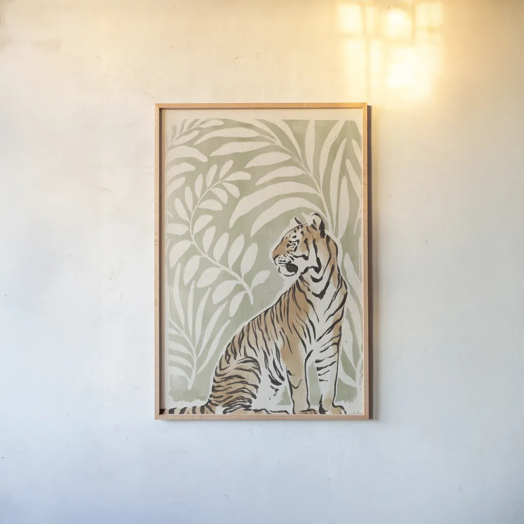 Jungle Cats II v2 by Janelle Penner. shown as a paper print in a natural frame. Available as a archival giclee rolled canvas, fine art paper, or poster print. SKU 80614h.