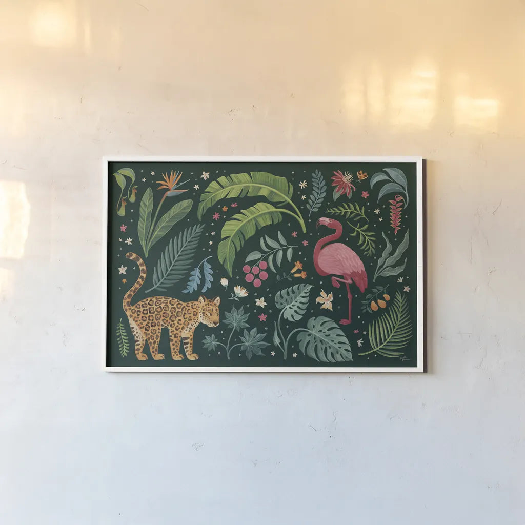 Jungle Love II by Janelle Penner. shown as a paper print in a white frame. Available as a archival giclee rolled canvas, fine art paper, or poster print. SKU 56089i.