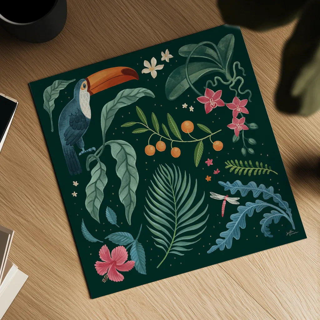 Jungle Love III by Janelle Penner. Shown as a detailed flat fine art print, highlighting archival giclee quality. Available as an archival giclee rolled canvas, fine art paper, or poster print. SKU 56090a.