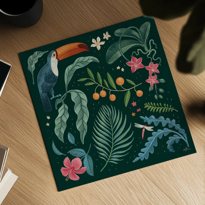 Jungle Love III by Janelle Penner. Shown as a detailed flat fine art print, highlighting archival giclee quality. Available as an archival giclee rolled canvas, fine art paper, or poster print. SKU 56090a.