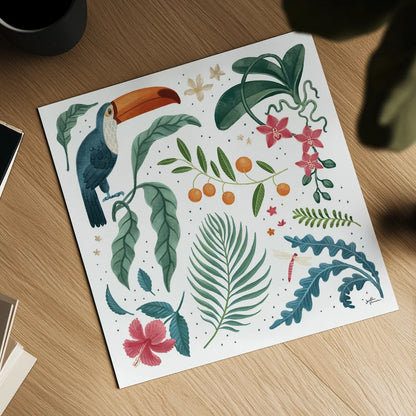 Jungle Love III White by Janelle Penner. Shown as a detailed flat fine art print, highlighting archival giclee quality. Available as an archival giclee rolled canvas, fine art paper, or poster print. SKU 56357a.