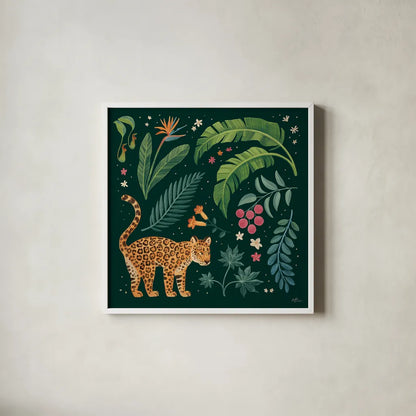 Jungle Love IV by Janelle Penner. Shown in a crisp white glass frame for a clean and minimalist style. Available as an archival giclee rolled canvas, fine art paper, or poster print. SKU 56091a.