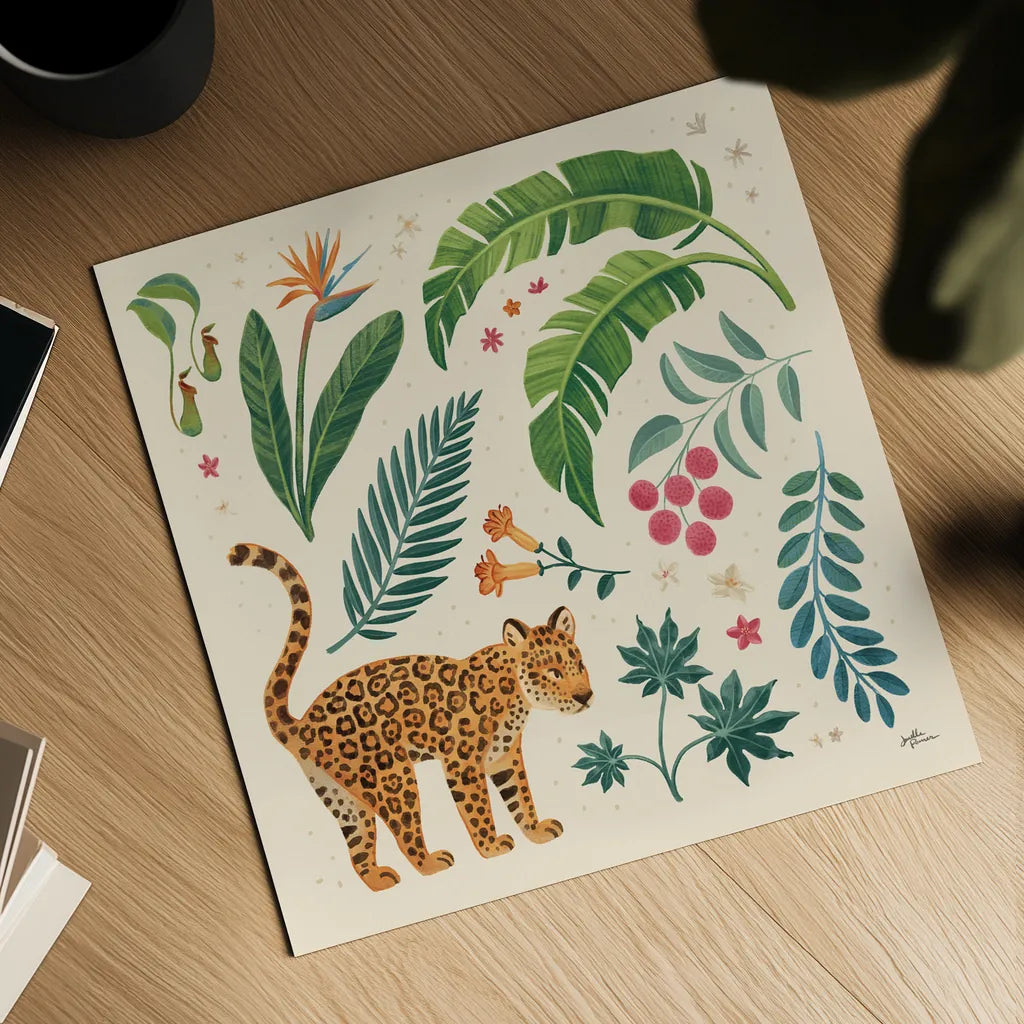 Jungle Love IV Cream by Janelle Penner. Shown as a detailed flat fine art print, highlighting archival giclee quality. Available as an archival giclee rolled canvas, fine art paper, or poster print. SKU 56871a.