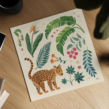 Jungle Love IV Cream by Janelle Penner. Shown as a detailed flat fine art print, highlighting archival giclee quality. Available as an archival giclee rolled canvas, fine art paper, or poster print. SKU 56871a.