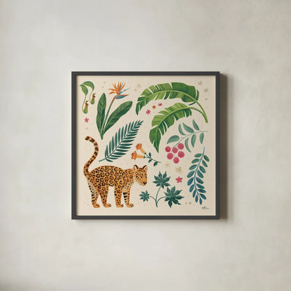 Jungle Love IV Cream by Janelle Penner. Shown in a sleek black glass frame for a contemporary gallery look. Available as an archival giclee rolled canvas, fine art paper, or poster print. SKU 56871a.