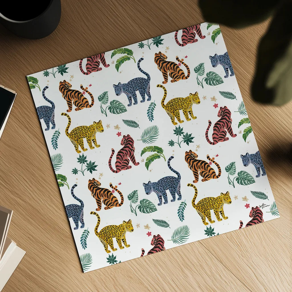 Jungle Love Pattern VI by Janelle Penner. Shown as a detailed flat fine art print, highlighting archival giclee quality. Available as an archival giclee rolled canvas, fine art paper, or poster print. SKU 58842a.