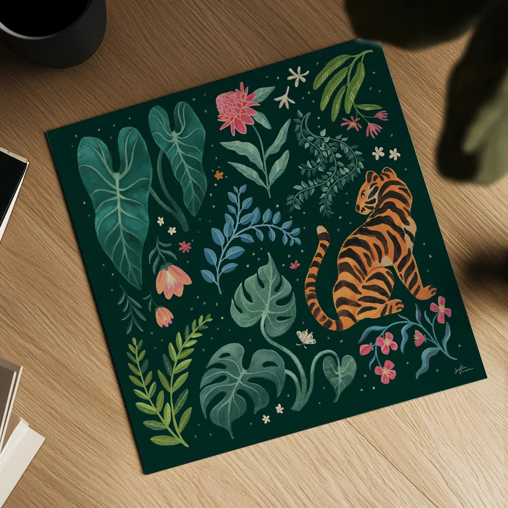 Jungle Love V by Janelle Penner. Shown as a detailed flat fine art print, highlighting archival giclee quality. Available as an archival giclee rolled canvas, fine art paper, or poster print. SKU 56092a.