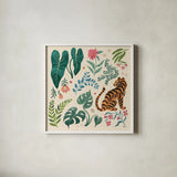 Jungle Love V Cream by Janelle Penner. Shown in a crisp white glass frame for a clean and minimalist style. Available as an archival giclee rolled canvas, fine art paper, or poster print. SKU 56872a.