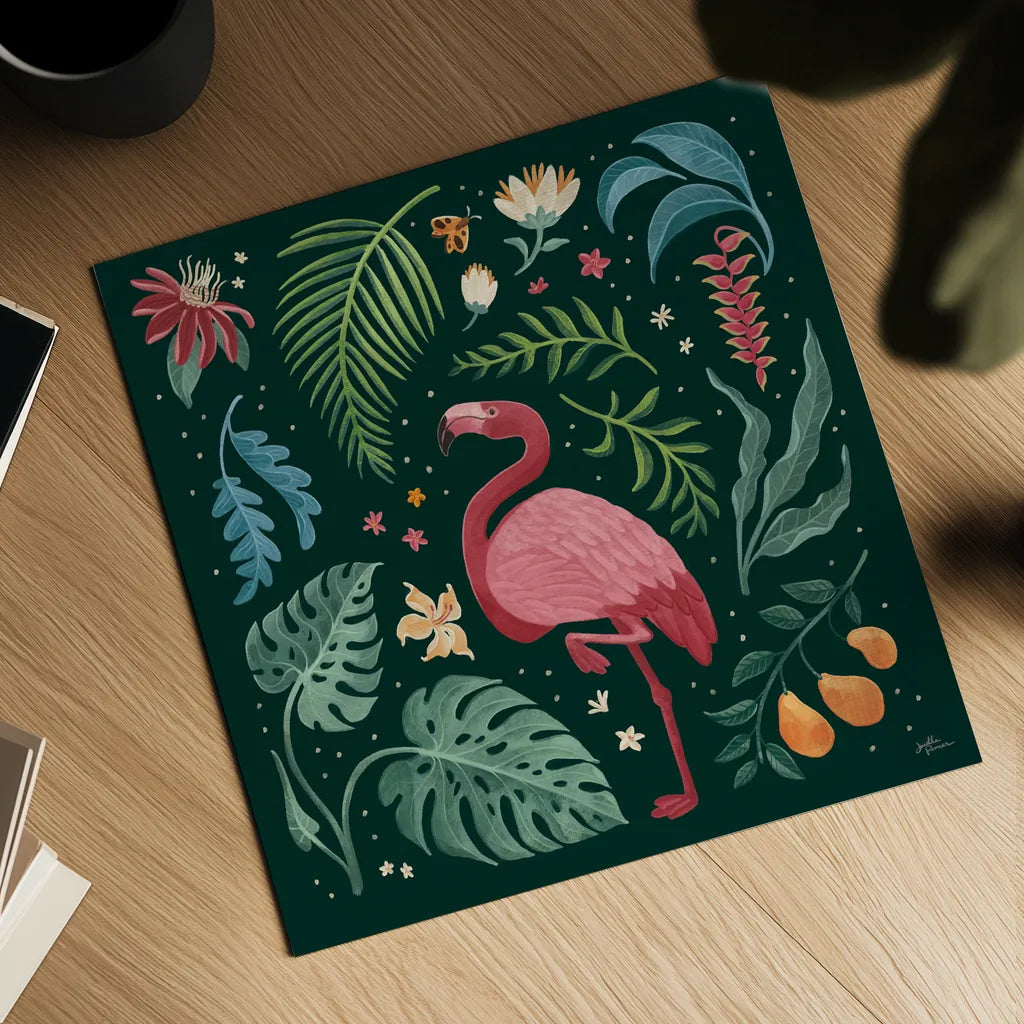 Jungle Love VI by Janelle Penner. Shown as a detailed flat fine art print, highlighting archival giclee quality. Available as an archival giclee rolled canvas, fine art paper, or poster print. SKU 56093a.