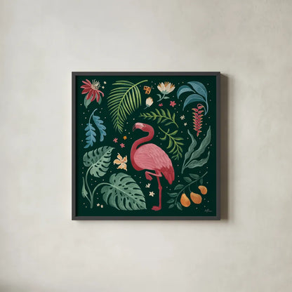 Jungle Love VI by Janelle Penner. Shown in a sleek black glass frame for a contemporary gallery look. Available as an archival giclee rolled canvas, fine art paper, or poster print. SKU 56093a.
