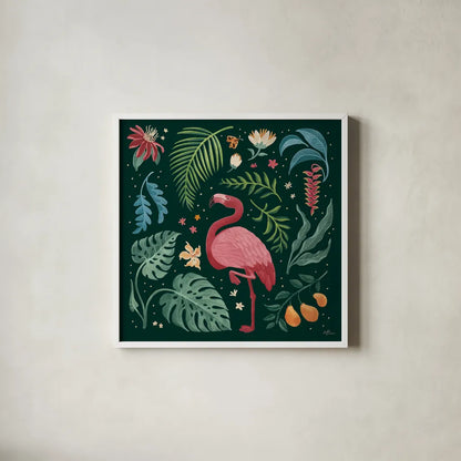Jungle Love VI by Janelle Penner. Shown in a crisp white glass frame for a clean and minimalist style. Available as an archival giclee rolled canvas, fine art paper, or poster print. SKU 56093a.