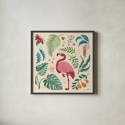 Jungle Love VI Cream by Janelle Penner. Shown in a sleek black glass frame for a contemporary gallery look. Available as an archival giclee rolled canvas, fine art paper, or poster print. SKU 56873a.