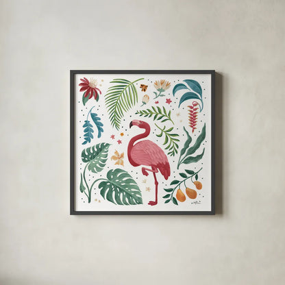 Jungle Love VI White by Janelle Penner. Shown in a sleek black glass frame for a contemporary gallery look. Available as an archival giclee rolled canvas, fine art paper, or poster print. SKU 56360a.
