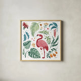 Jungle Love VI White by Janelle Penner. Shown in a natural wood glass frame for a timeless modern aesthetic. Available as an archival giclee rolled canvas, fine art paper, or poster print. SKU 56360a.