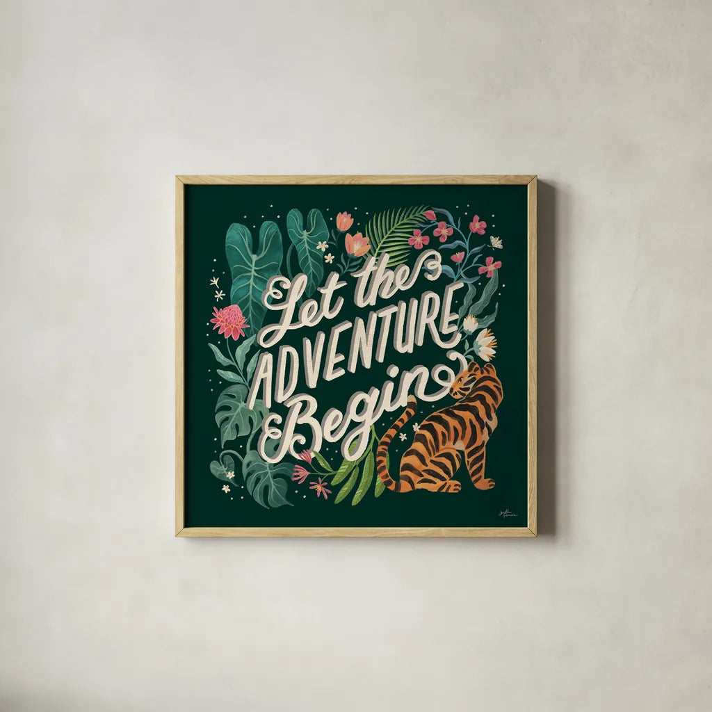 Jungle Love VII by Janelle Penner. Shown in a natural wood glass frame for a timeless modern aesthetic. Available as an archival giclee rolled canvas, fine art paper, or poster print. SKU 56094a.