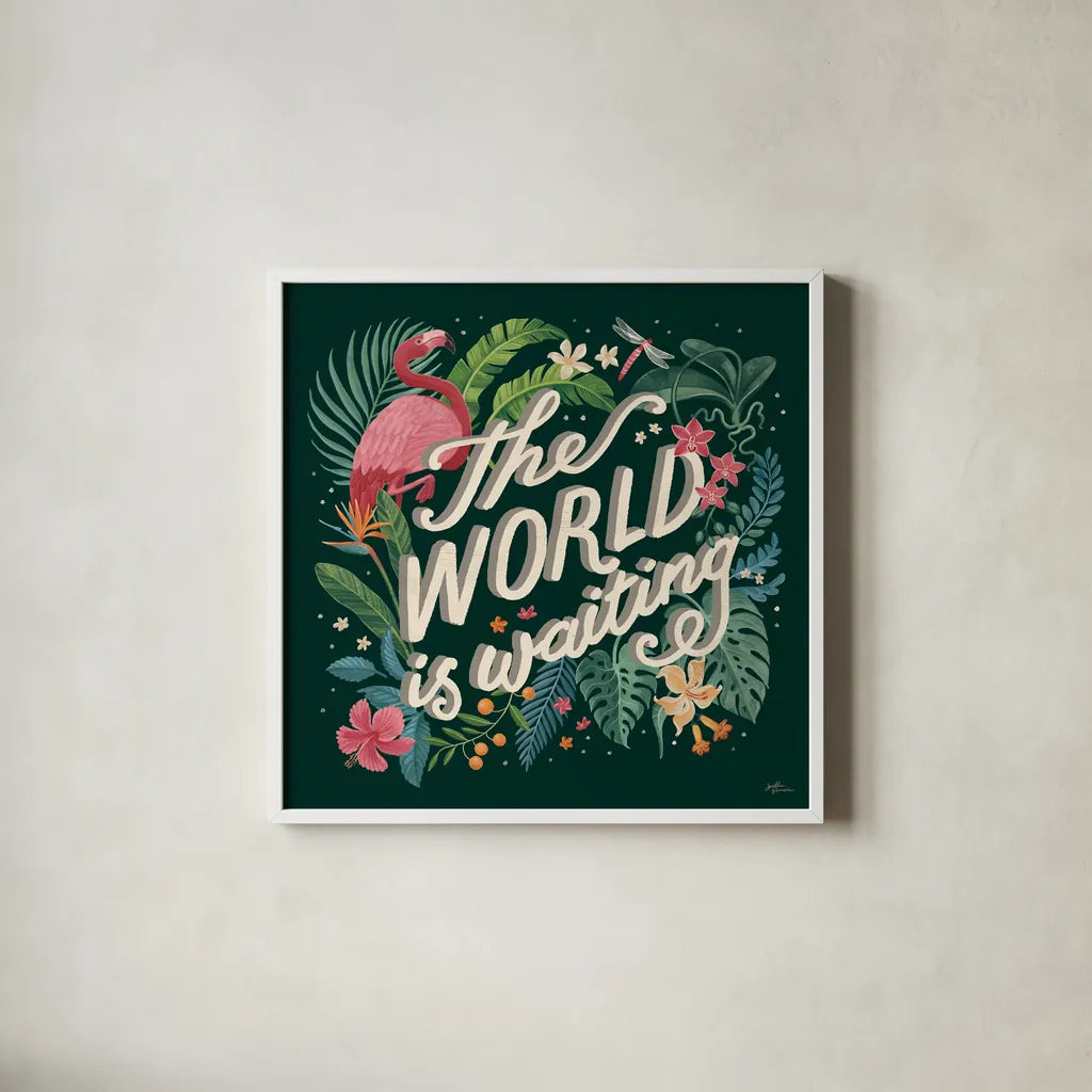 Jungle Love VIII by Janelle Penner. Shown in a crisp white glass frame for a clean and minimalist style. Available as an archival giclee rolled canvas, fine art paper, or poster print. SKU 56095a.