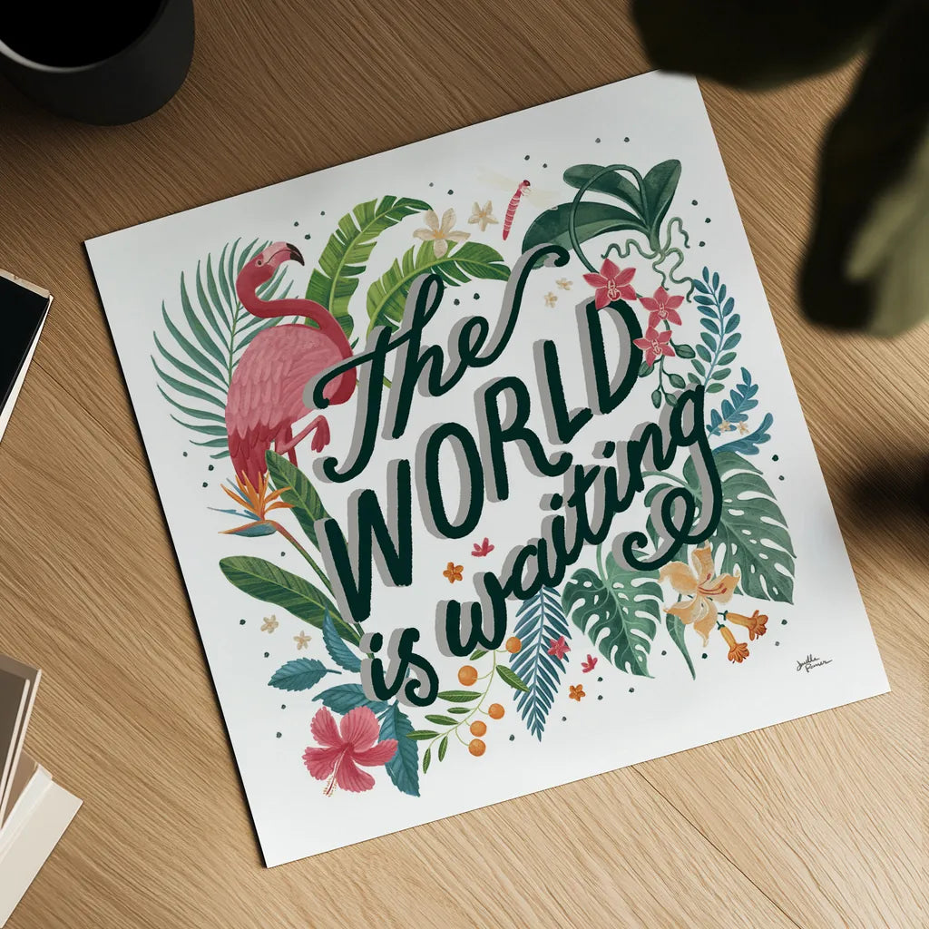 Jungle Love VIII White by Janelle Penner. Shown as a detailed flat fine art print, highlighting archival giclee quality. Available as an archival giclee rolled canvas, fine art paper, or poster print. SKU 56362a.