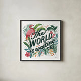 Jungle Love VIII White by Janelle Penner. Shown in a sleek black glass frame for a contemporary gallery look. Available as an archival giclee rolled canvas, fine art paper, or poster print. SKU 56362a.