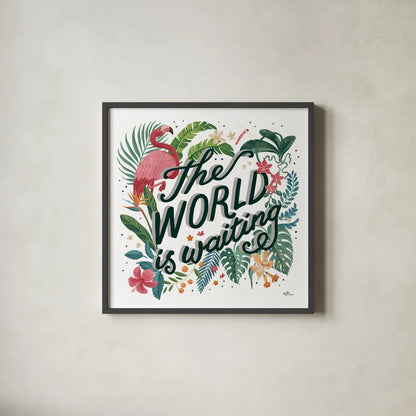 Jungle Love VIII White by Janelle Penner. Shown in a sleek black glass frame for a contemporary gallery look. Available as an archival giclee rolled canvas, fine art paper, or poster print. SKU 56362a.