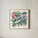 Jungle Love VIII White by Janelle Penner. Shown in a natural wood glass frame for a timeless modern aesthetic. Available as an archival giclee rolled canvas, fine art paper, or poster print. SKU 56362a.