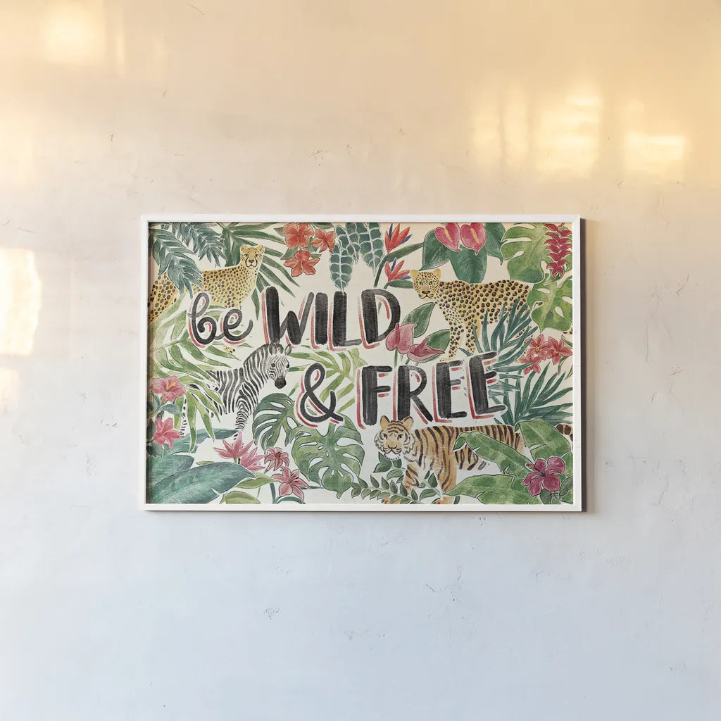 Jungle Vibes I by Janelle Penner. shown as a paper print in a white frame. Available as a archival giclee rolled canvas, fine art paper, or poster print. SKU 45860i.