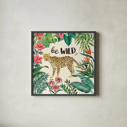 Jungle Vibes III by Janelle Penner. Shown in a sleek black glass frame for a contemporary gallery look. Available as an archival giclee rolled canvas, fine art paper, or poster print. SKU 45862a.