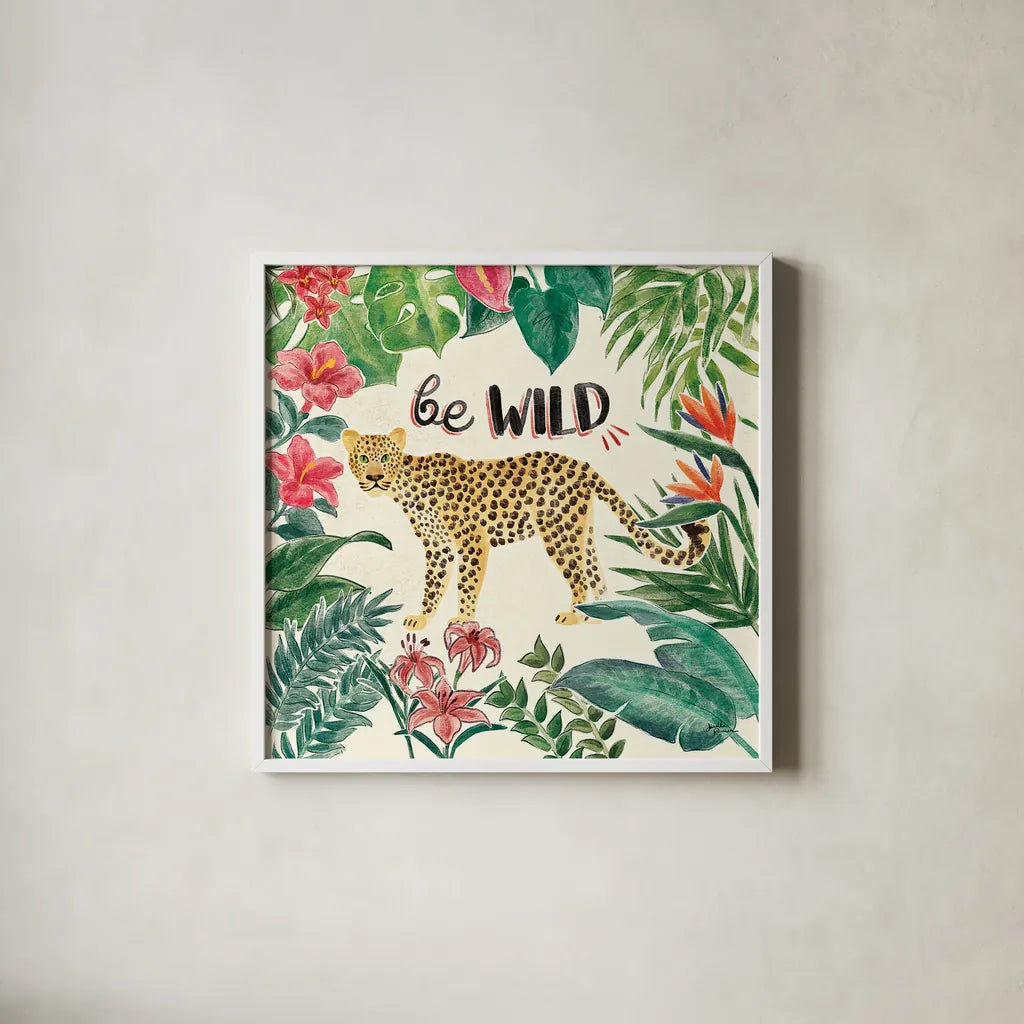 Jungle Vibes III by Janelle Penner. Shown in a crisp white glass frame for a clean and minimalist style. Available as an archival giclee rolled canvas, fine art paper, or poster print. SKU 45862a.