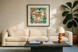 Jungle Vibes III by Janelle Penner. Displayed in a glass frame with matte in a clean modern living room. Available as an archival giclee rolled canvas, fine art paper, or poster print. SKU 45862a.