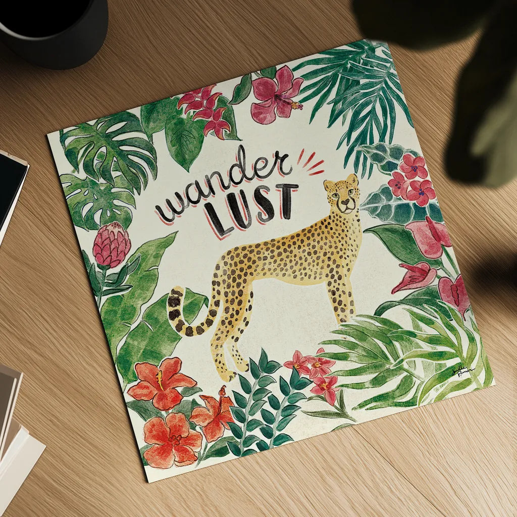 Jungle Vibes V by Janelle Penner. Shown as a detailed flat fine art print, highlighting archival giclee quality. Available as an archival giclee rolled canvas, fine art paper, or poster print. SKU 45864a.