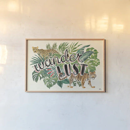 Jungle Vibes VII by Janelle Penner. shown as a paper print in a natural frame. Available as a archival giclee rolled canvas, fine art paper, or poster print. SKU 45866i.