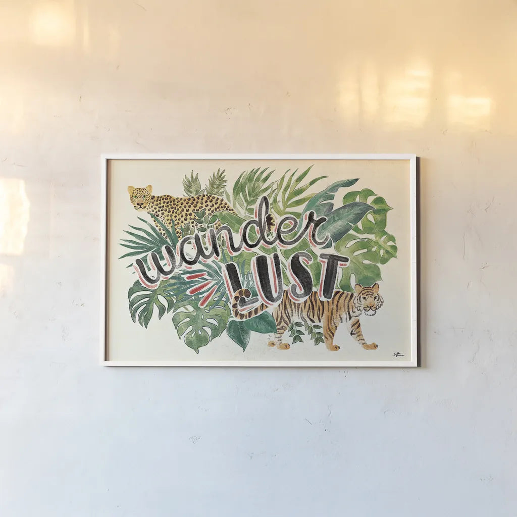 Jungle Vibes VII by Janelle Penner. shown as a paper print in a white frame. Available as a archival giclee rolled canvas, fine art paper, or poster print. SKU 45866i.