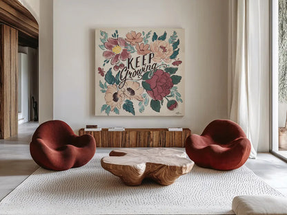 Keep Growing I by Janelle Penner. Shown as extra-large giant wall art in a modern living room. Available as an archival giclee rolled canvas, fine art paper, or poster print. SKU 74882a.