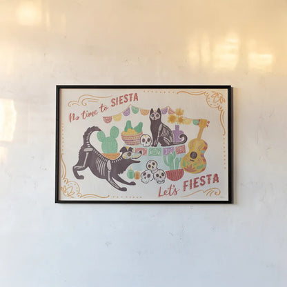 La Calaca I by Janelle Penner. shown as a paper print in a black flame. Available as a archival giclee rolled canvas, fine art paper, or poster print. SKU 75213i.