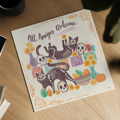 La Calaca III by Janelle Penner. Shown as a detailed flat fine art print, highlighting archival giclee quality. Available as an archival giclee rolled canvas, fine art paper, or poster print. SKU 75215a.