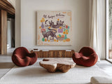 La Calaca III by Janelle Penner. Shown as extra-large giant wall art in a modern living room. Available as an archival giclee rolled canvas, fine art paper, or poster print. SKU 75215a.