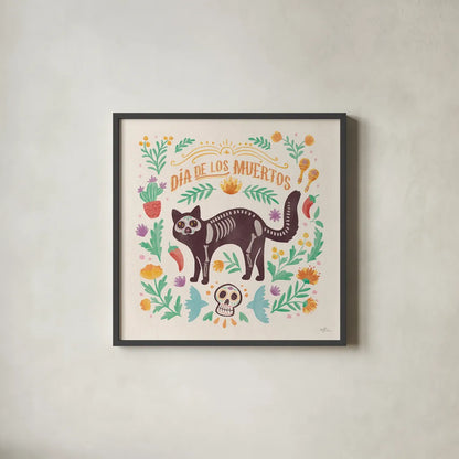 La Calaca IV by Janelle Penner. Shown in a sleek black glass frame for a contemporary gallery look. Available as an archival giclee rolled canvas, fine art paper, or poster print. SKU 75216a.