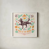 La Calaca V by Janelle Penner. Shown in a crisp white glass frame for a clean and minimalist style. Available as an archival giclee rolled canvas, fine art paper, or poster print. SKU 75217a.