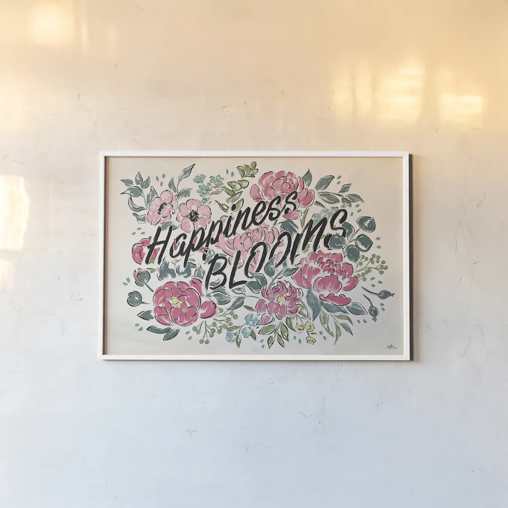 Live in Bloom I by Janelle Penner. shown as a paper print in a white frame. Available as a archival giclee rolled canvas, fine art paper, or poster print. SKU 45940i.