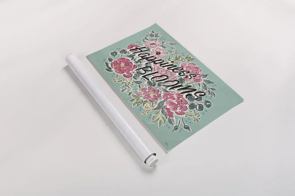 Live in Bloom I Teal by Janelle Penner. shown as a rolled paper print. Available as archival giclee rolled canvas, fine art paper, or poster print. SKU 45945i.