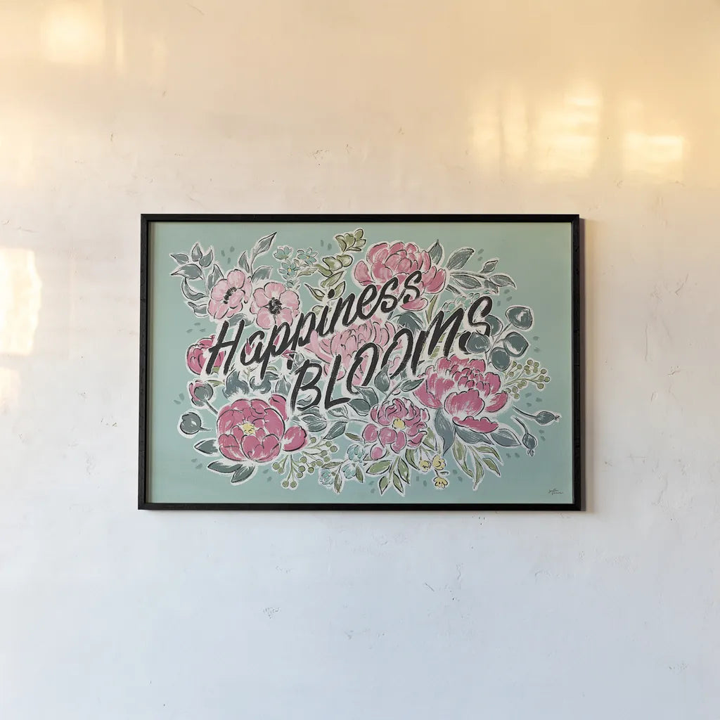 Live in Bloom I Teal by Janelle Penner. shown as a paper print in a black flame. Available as a archival giclee rolled canvas, fine art paper, or poster print. SKU 45945i.