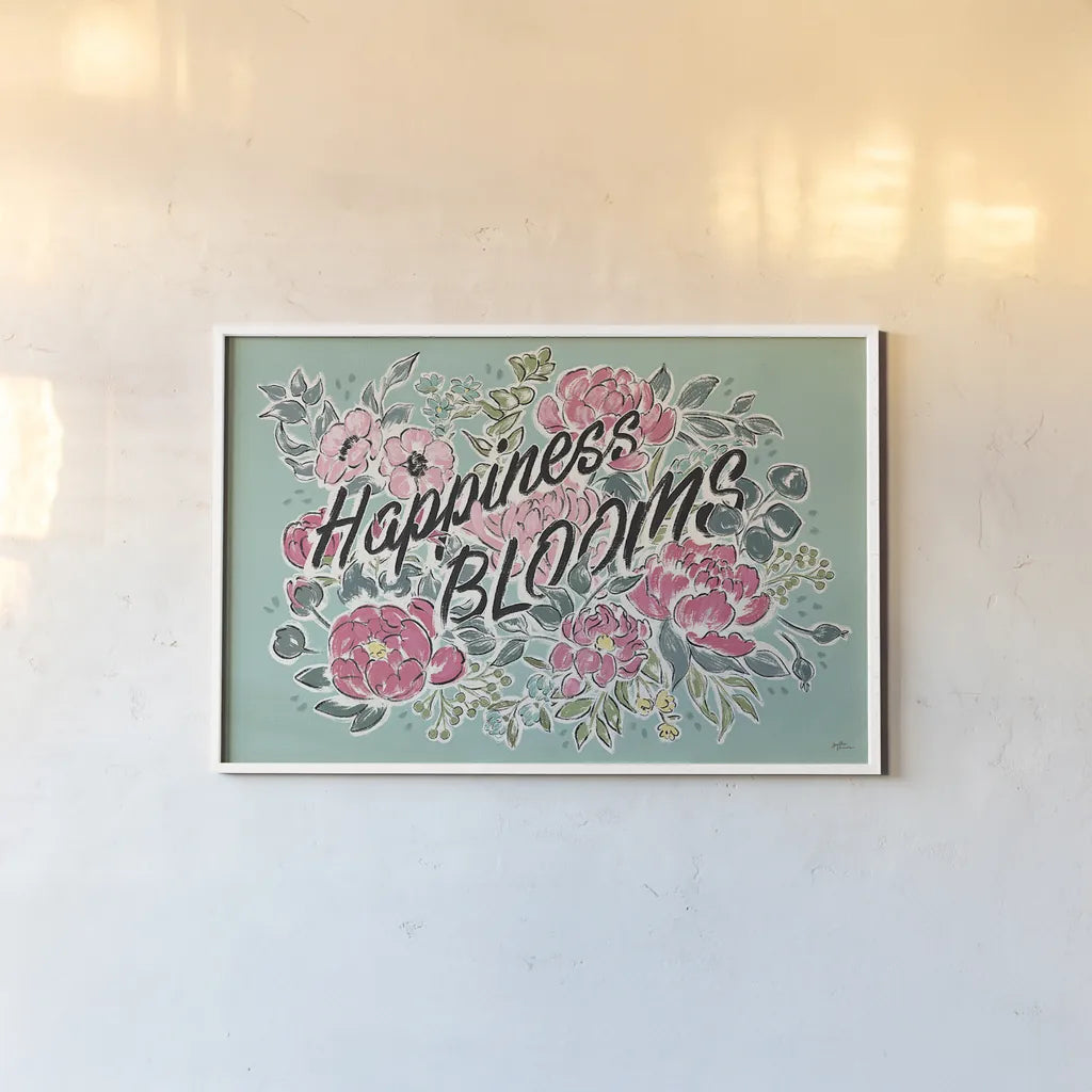 Live in Bloom I Teal by Janelle Penner. shown as a paper print in a white frame. Available as a archival giclee rolled canvas, fine art paper, or poster print. SKU 45945i.