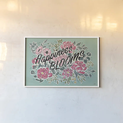 Live in Bloom I Teal by Janelle Penner. shown as a paper print in a white frame. Available as a archival giclee rolled canvas, fine art paper, or poster print. SKU 45945i.