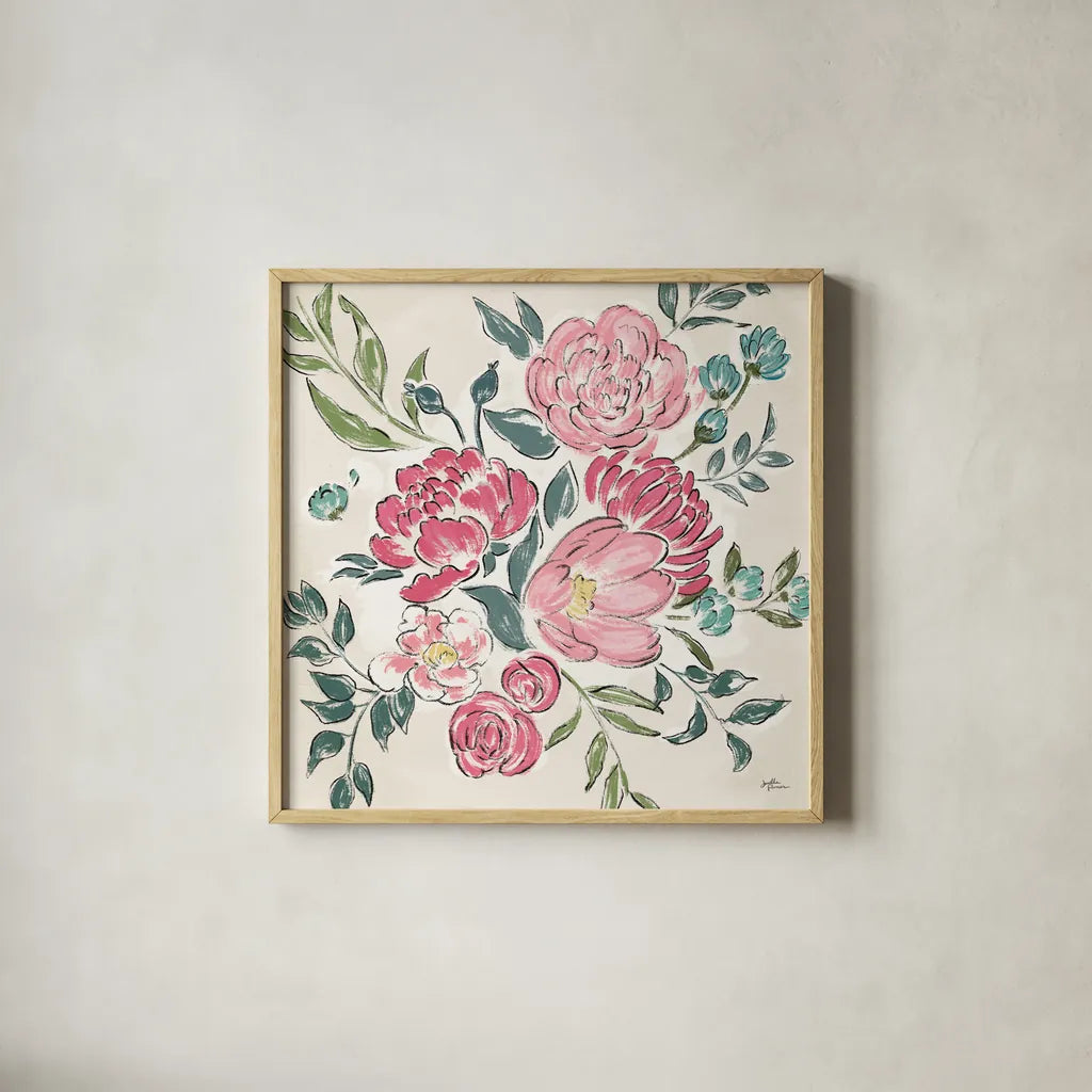 Live in Bloom II - No Words by Janelle Penner. Shown in a natural wood glass frame for a timeless modern aesthetic. Available as an archival giclee rolled canvas, fine art paper, or poster print. SKU 47200a.