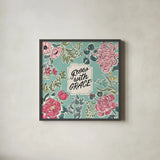 Live in Bloom IV by Janelle Penner. Shown in a sleek black glass frame for a contemporary gallery look. Available as an archival giclee rolled canvas, fine art paper, or poster print. SKU 45943a.