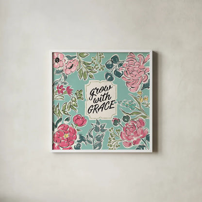 Live in Bloom IV by Janelle Penner. Shown in a crisp white glass frame for a clean and minimalist style. Available as an archival giclee rolled canvas, fine art paper, or poster print. SKU 45943a.