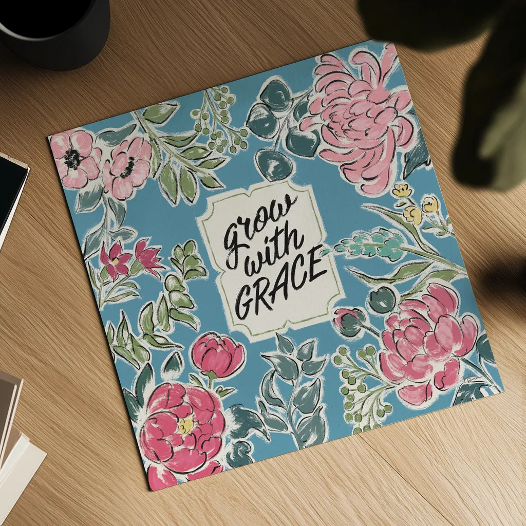 Live in Bloom IV Blue by Janelle Penner. Shown as a detailed flat fine art print, highlighting archival giclee quality. Available as an archival giclee rolled canvas, fine art paper, or poster print. SKU 47199a.