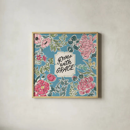 Live in Bloom IV Blue by Janelle Penner. Shown in a natural wood glass frame for a timeless modern aesthetic. Available as an archival giclee rolled canvas, fine art paper, or poster print. SKU 47199a.