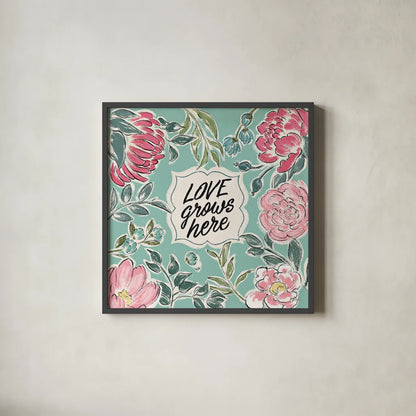 Live in Bloom V by Janelle Penner. Shown in a sleek black glass frame for a contemporary gallery look. Available as an archival giclee rolled canvas, fine art paper, or poster print. SKU 45944a.