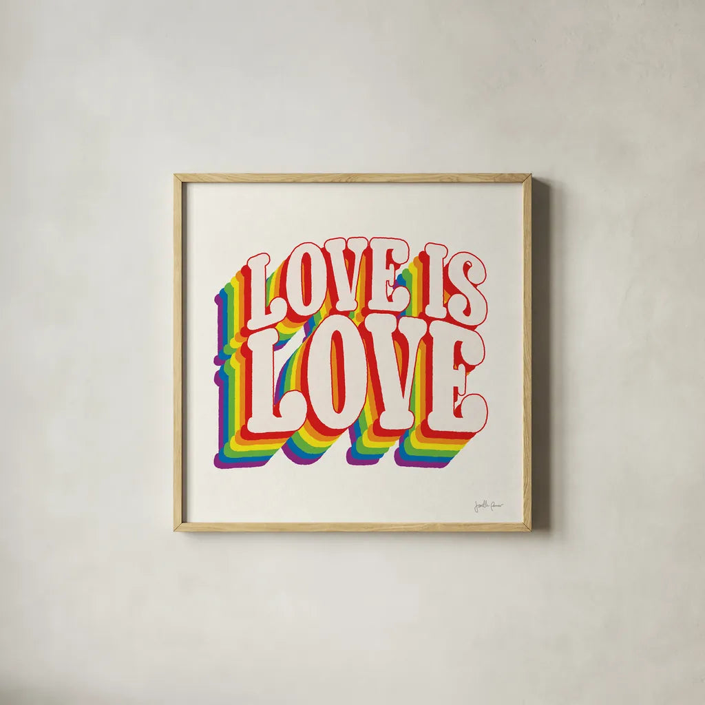 Love is Love I by Janelle Penner. Shown in a natural wood glass frame for a timeless modern aesthetic. Available as an archival giclee rolled canvas, fine art paper, or poster print. SKU 68630a.