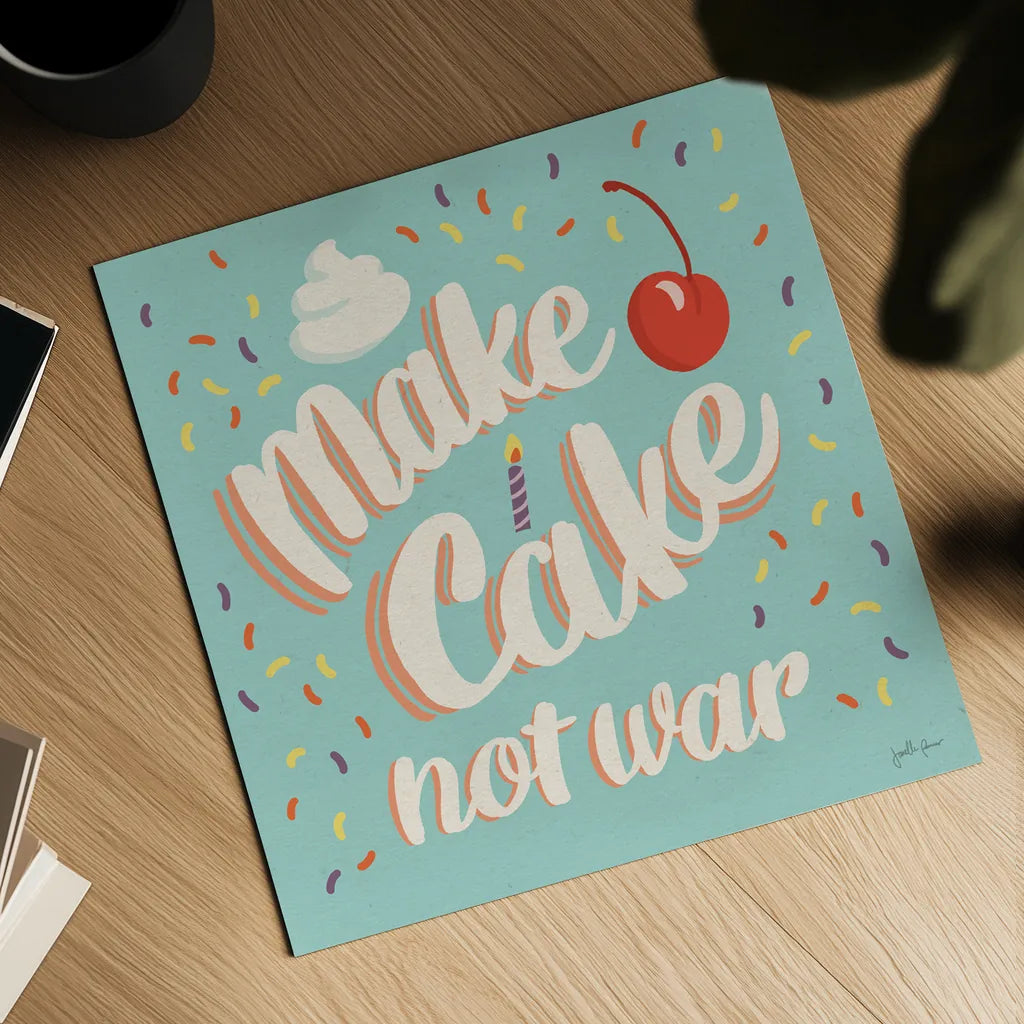 Make Cake I by Janelle Penner. Shown as a detailed flat fine art print, highlighting archival giclee quality. Available as an archival giclee rolled canvas, fine art paper, or poster print. SKU 68018a.